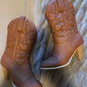 Torrid Brown Heeled Boots with Western Stitching